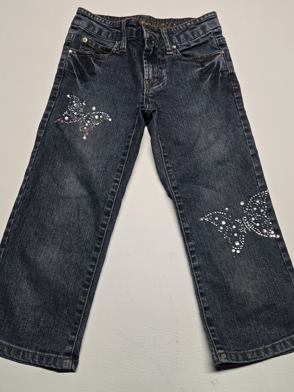 Vintage y2k girls Arizona Capri denim pants with butterfly sequins size 7 kids